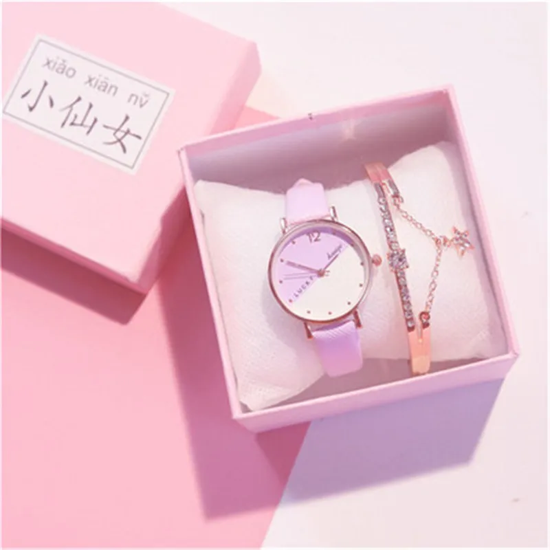

Lovely Macaron Star Bracelet Ins Minority Design Student Simple and Cheap Girls Bracelet Jewelry watch set
