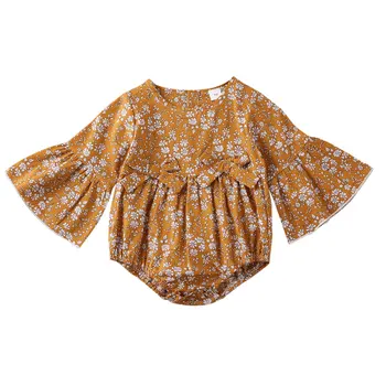 

Newborn Baby Girl 0-18M Clothes Flower Print Long Flare Sleeve Romper Jumpsuit One-Piece Outfit Sunsuit Clothes