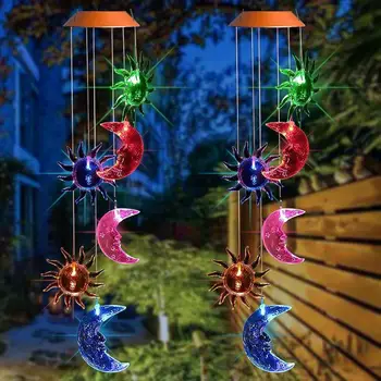 

Solar LED Sun Moon Wind Chimes Light Not Afraid of Ice and Cold Waterproof Yard Color Room Decor Garden Changing Hanging Lamp