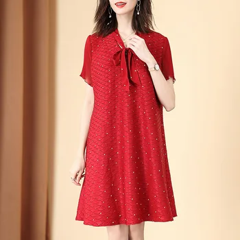 

Pleated Large Chiffon Dress 2020 Summer New Red Print Loose Dress