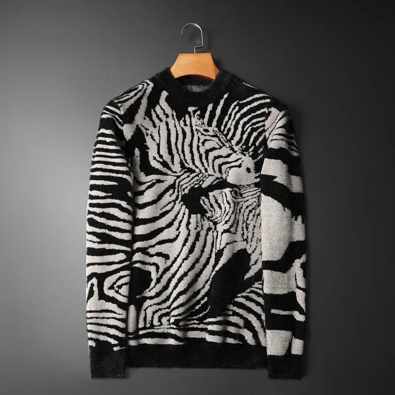 Новинка, мужские Роскошные зимние свитера в полоску с вышивкой в виде короны, Повседневные свитера, пуловер азиатского размера, высокое качество, Drake# N83 - Цвет: Черный