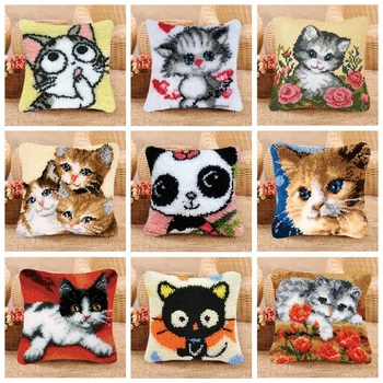 

Pualqi Carpet Embroidery Pillow Animal Series Latch Hook Rug Kits 3D Smyrna Cartoon Wool Carpet Embroidery DIY Latch Hook Pillow