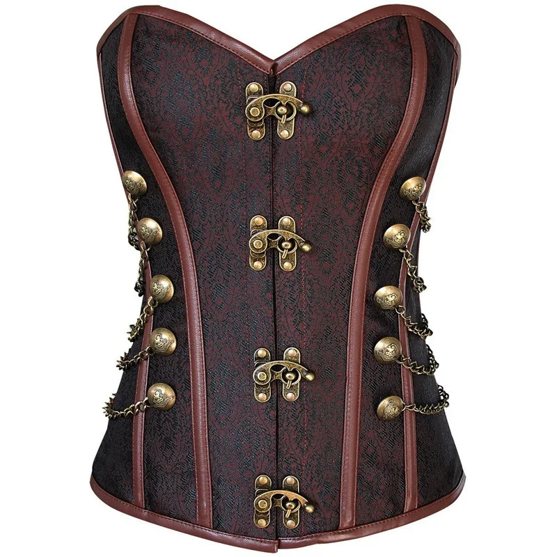 BROWN Steampunk Corset Brown Black Steel Bone Underbust Corsets Dobby Corselets Sexy Waist Slim Bustiers Waist Cincher corset - Цвет: BROWN
