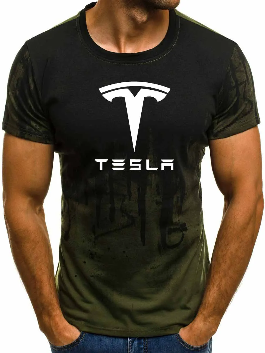 Мужская футболка с коротким рукавом и логотипом машины Tesla, летняя повседневная хлопковая Футболка с градиентом, модная мужская брендовая футболка в стиле хип-хоп Harajuku - Цвет: 803