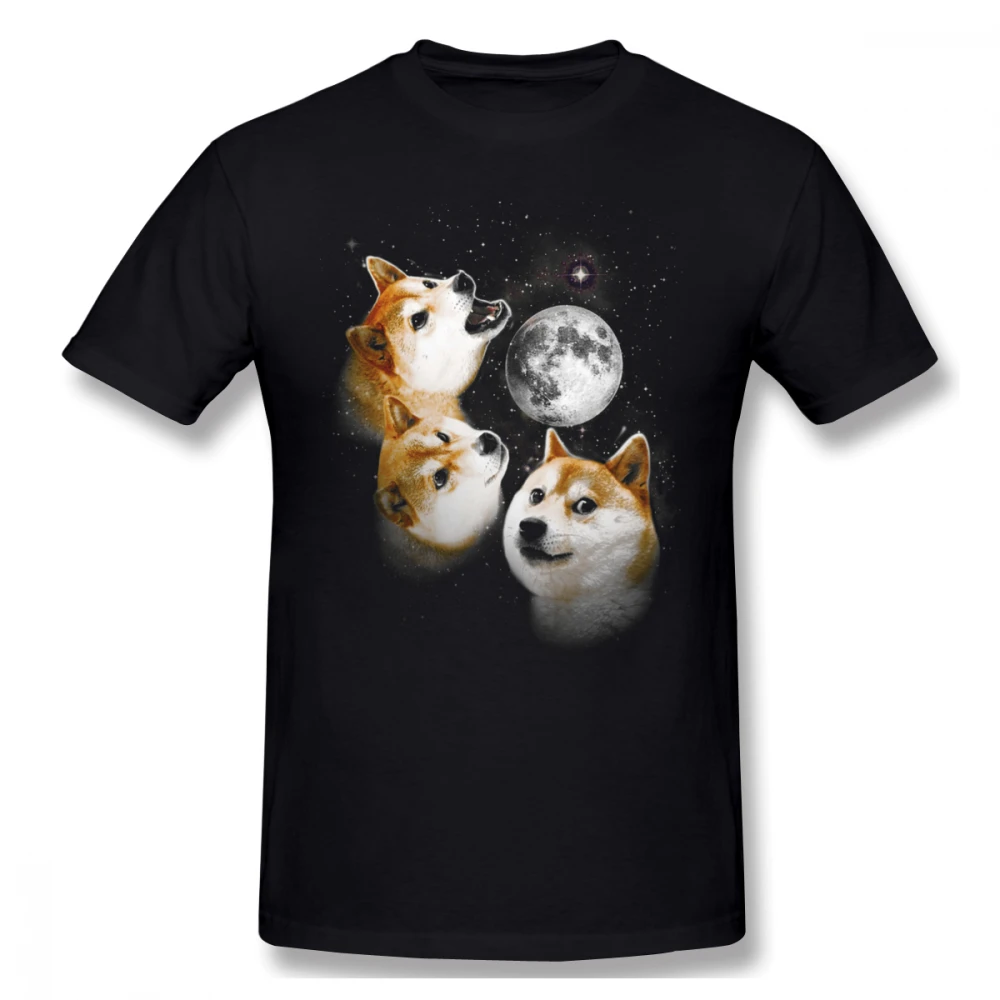 

Three Doge Moon Shiba Inu T Shirt For Male Soft Homme Tee Shirt Crewneck Faddish Harajuku Streetwear