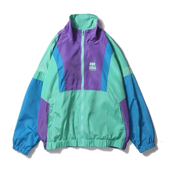 

Oversized Harajuku Color Block Jacket Coat Retro Vintage Zip Track Jacket Streetwear 2019 Autumn Hip Hop Windbreaker Jacket