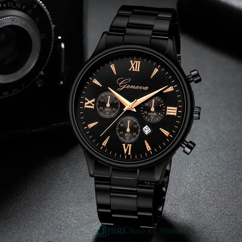 black rose gold Модные Аналоговые часы из нержавеющей стали Мужские кварцевые часы мужские часы с календарем наручные часы relogios masculino - Цвет: black rose gold