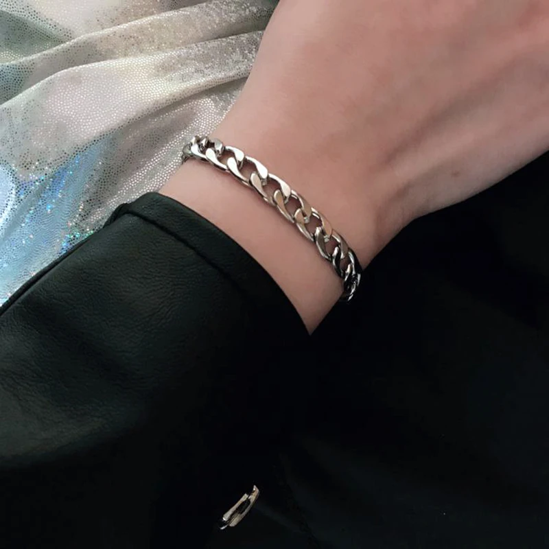 

couples bracelet Men's hip-hop stainless steel punk rock charm bracelet Cuban brake chain men's bracelet women's jewelry"7" "9"
