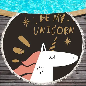 

150*150cm Unicorn pattern Exceed Fine Fiber Cloth Round Sandy Beach Bring Tassels towel serviette de plage