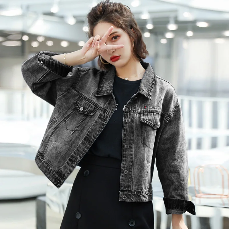 

Trend Cowboy Short Jacket Girl'S Spring And Autumn New Style Korean-style Loose-Fit College Style Cool Tops 5967