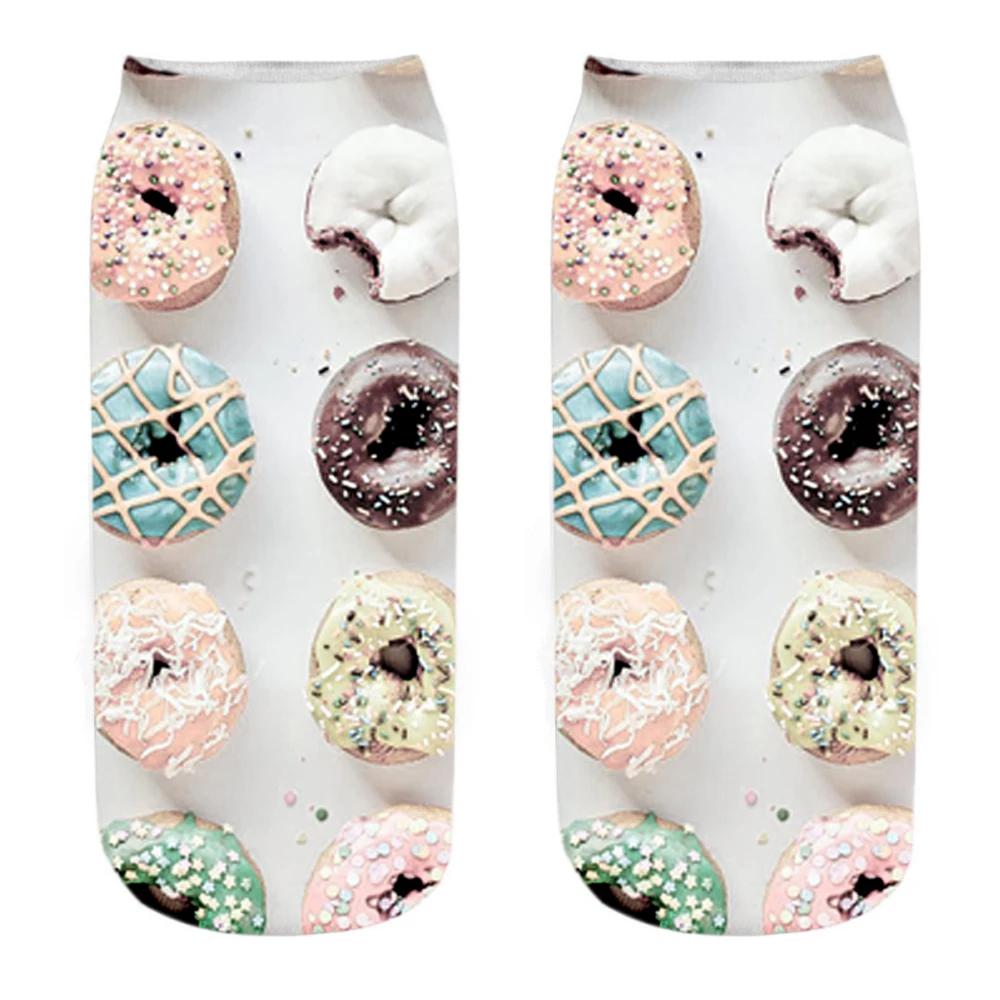 Neue heiße verkaufende lustige 3d gedruckte Macaron Donuts Dessert Unisex frische lila grüne Lebensmittel gemusterte kurze Söckchen Drops hip – Detail 10