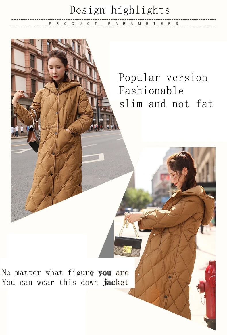 women new style long hooded duck down jackets female fashion casual slim warm clothes lady popular winter over knee jackets