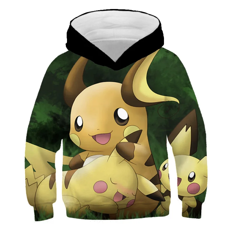 Boys Pikachu Hoodies Autumn 3D Print Cartoon Pokemon Sweatshirt Kids Funny Harajuku Fashion Tops Boys Girls Super Cool Pullover hoodie black kid Hoodies & Sweatshirts