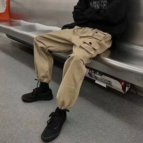 Брюки-карго весна-осень, мужские брюки в стиле хип-хоп, модные повседневные свободные штаны с боковыми карманами, стильные джоггеры, уличные брюки