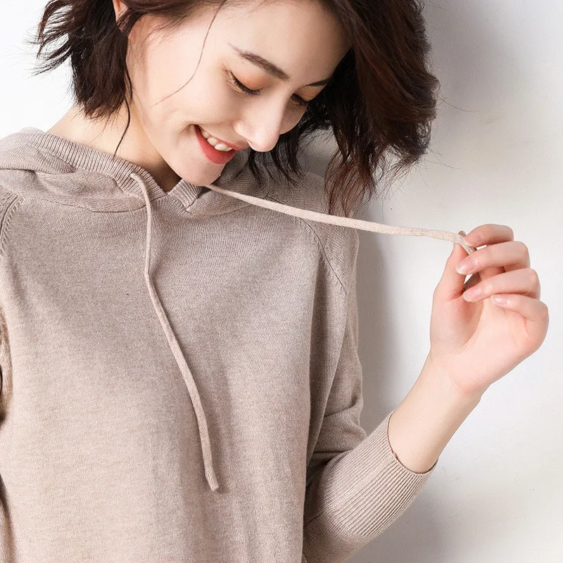 

New Women Korean Style Solid Hooded Casual Thin Fall Winter Sweaters Trendy Basic Render Pullover Plus Size S-2XL Sweater Female