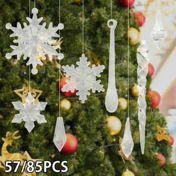 

57pcs Christmas Decorations Ornaments Gift Hanging Christmas Tree Toppers Decoration Navidad Snowflake Icicle Crystal Pendant