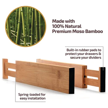 

Bamboo Drawer Organizers Expandable Drawer Organization Separators for Bedroom 4 Pcs 55.88*1.52*6.6cm