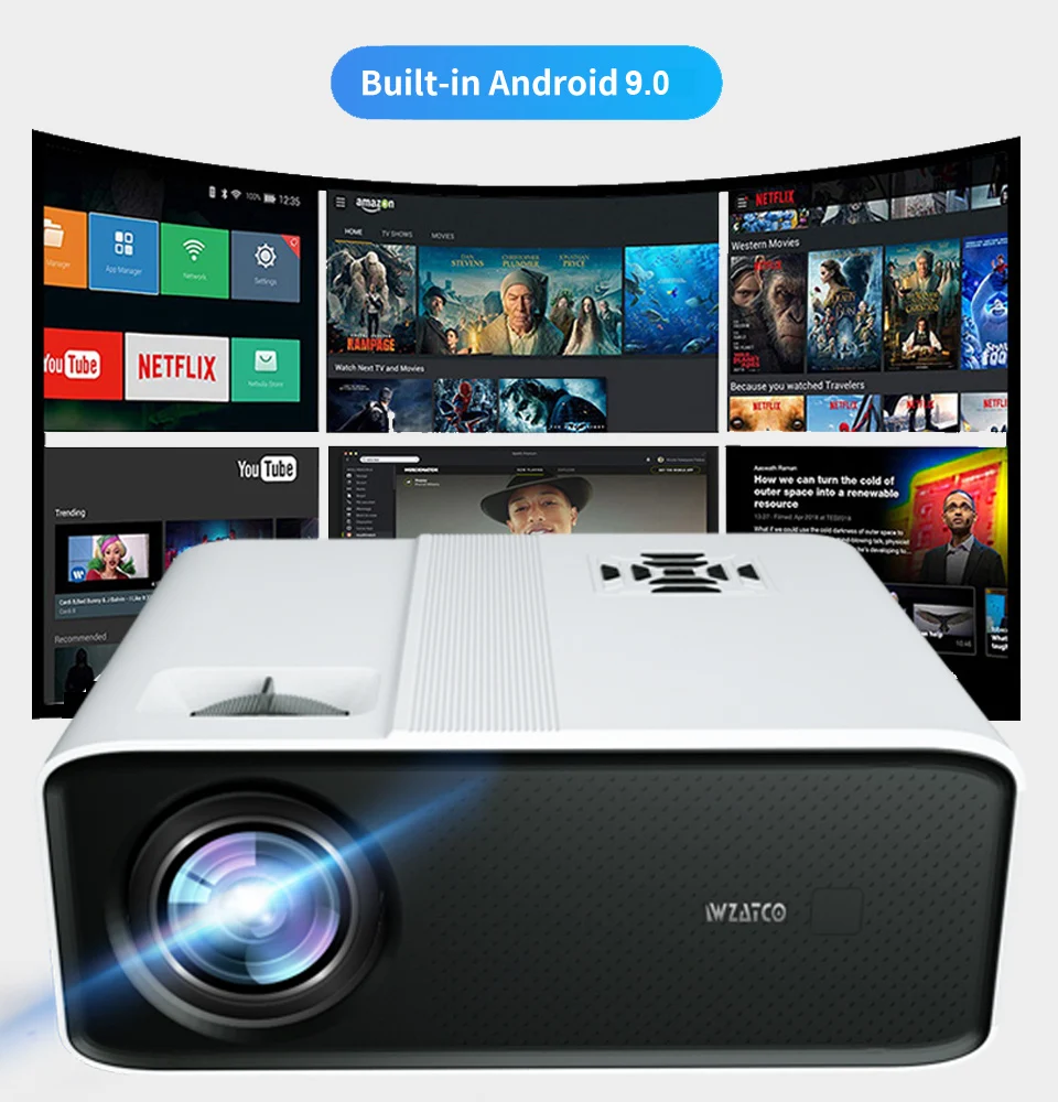 ceiling projector WZATCO C5 Full HD Native 1080P LED Proyector 2K 4K 5G WIFI Android 11.0 Smart Phone Beamer 3D Home Video Theater 6D Keystone art projector