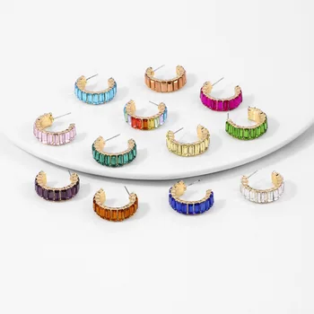 Gorgeous Rainbow hoop earrings for Women Colorful Rectangle Cubic Zirconia Earrings