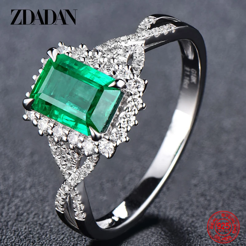 Zdadan Sterling Silber Charme Smaragd Ring für Frauen Mode Party Schmuck Verlobung geschenk