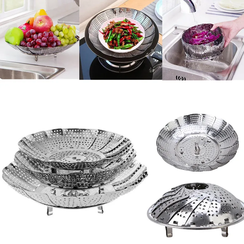

Folding Stainless Steel Steamer Vegetable Kitchen Fruit Food Basket Mesh Steamer Rack Cookware and Utensils for Cooking Steam