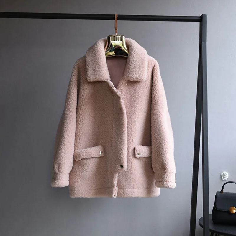 2020 Female Motorcycle Outerwear Winter Jacket Sheep Shearing Short Lambswool Coat Streetwear Casual Women Real Fur | Женская одежда
