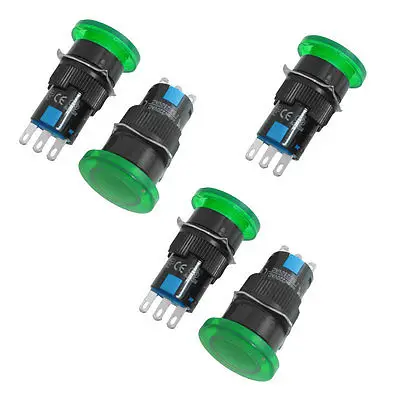 

AC 250V 5A 3 Pin 1NO 1NC Green Momentary Mushroom Push Button Switch 5 Pcs