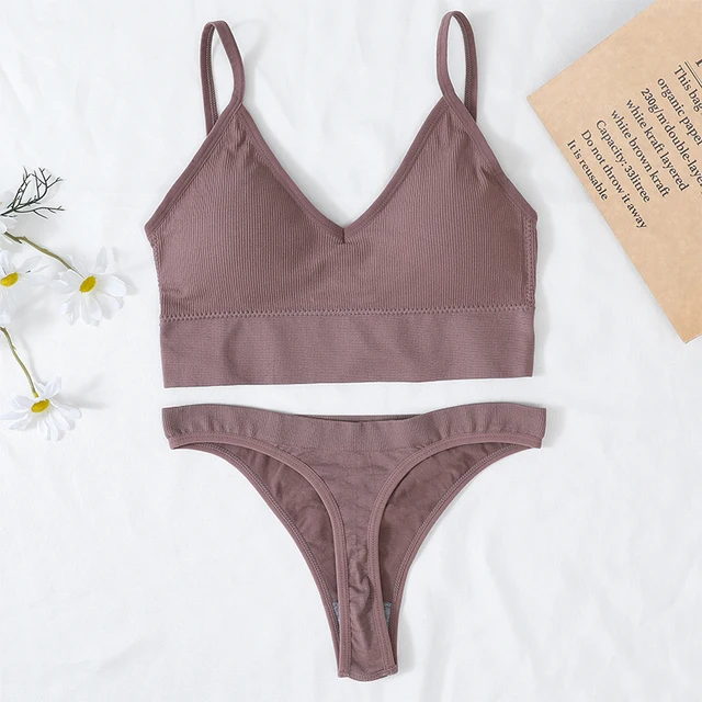 Women Bra And Panties Set Sports Bra Set Sexy G-String Seamless Bra Thong Sexy Lingerie Set Fitness Crop Top Underwear Intimates Brazilian bean paste