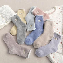 Новинка; милые женские носки с вышивкой; сезон осень-зима; теплые бархатные толстые домашние носки-тапочки; Модные Плотные однотонные носки для сна