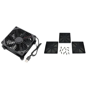 

3Pcs Dustproof 120mm Case Fan Dust Filter & 1 Pcs USB Fan for Cooling of Routers, TV Boxes