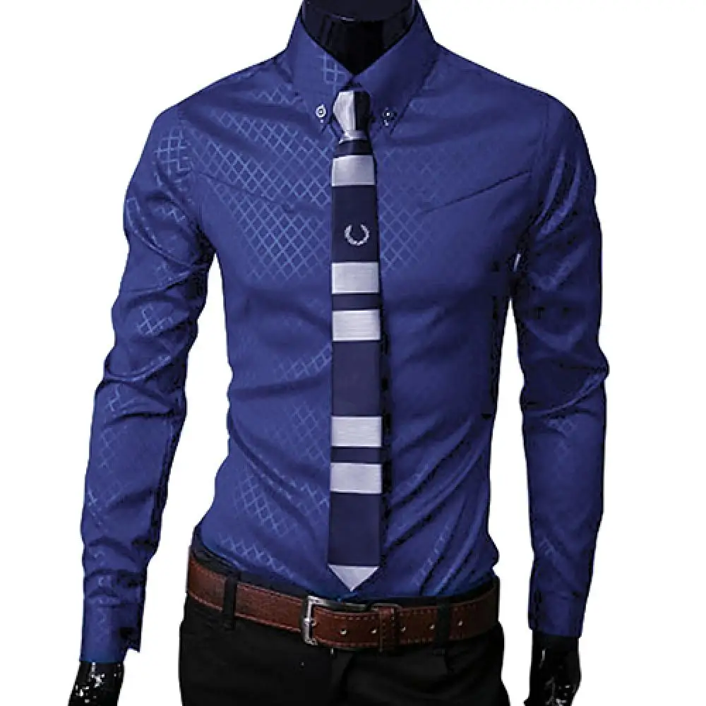 Mens Business Shirt Casual Long Sleeved Shirt Male Social Dress Shirts Men Argyle Luxury Business Style Slim Fit Dress