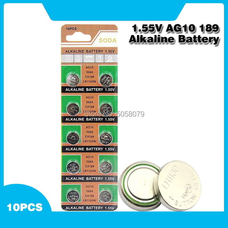 10 unids/pack AG10 LR54 celular moneda Batería alcalina para relojes de juguete remoto 1,55 V SR54 389 189 LR1130 SR1130 pilas de botón