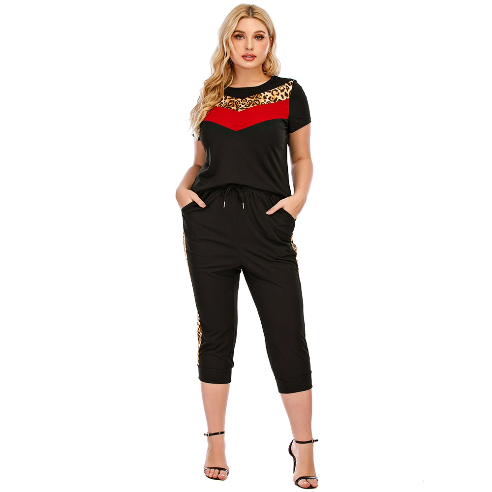 Chándal de talla grande para mujer, ropa deportiva informal Micro ancha de cuello redondo y Moda a rayas, para verano, D30, 2021