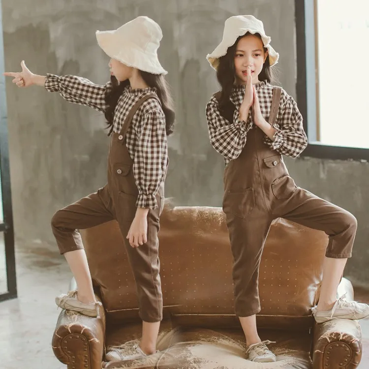 

Girl'S Suit 2019 Spring And Autumn New Style Childrenswear Long Loose-Fit Two-Piece Set Big Boy Suspender Pants Set