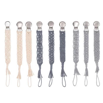 

New Simple Handmade Crochet Baby Pacifier Clips Cotton Tassel Pacifier Anti-Lost Chain for Kids Teething Soother Dummy Holder