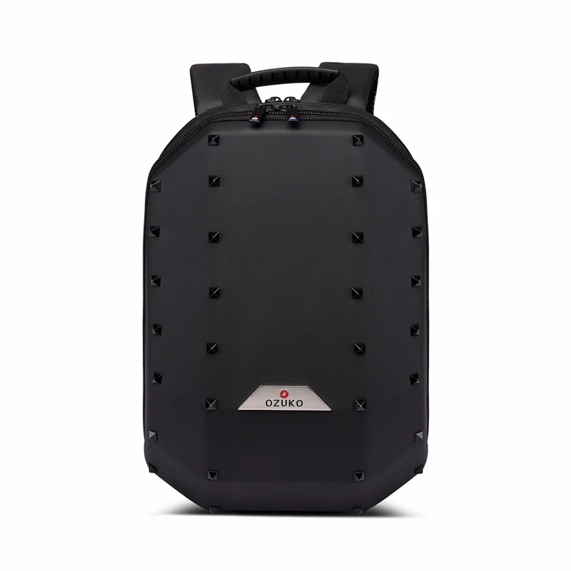 OZUKO ABS мужской рюкзак водонепроницаемый мужской рюкзак большой емкости сумки для мужчин дорожные рюкзаки Mochila заклепки ноутбук школьный ранец - Цвет: Black