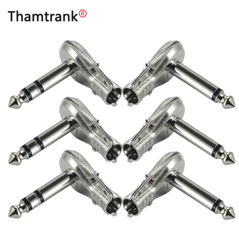 100pcs/lot Right Angle 6.35mm Jack 3 Pole Stereo Male Plug Guitar Phono 1/4 Inch Plug for Guitar Effect Pedal Instrument