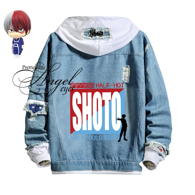 

Anime My Hero Academia Bakugou Katsuki Todoroki Shoto Cosplay Denim Jacket Halloween Fashion Hooded
