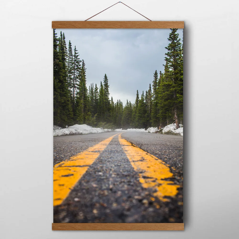 Paisaje Bosque Cielo Invierno Carretera Montana Pared Arte