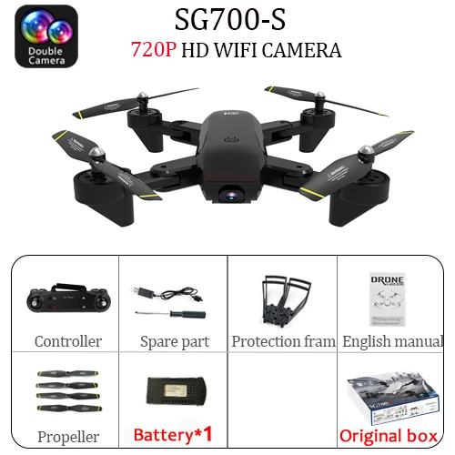 SG700S 4K Дрон с камерой Wi-Fi Fpv Дрон Hd оптический поток Двойная камера с жестом фотография режим удержания высоты SG700 SG700D - Цвет: Black 720P 1B Box