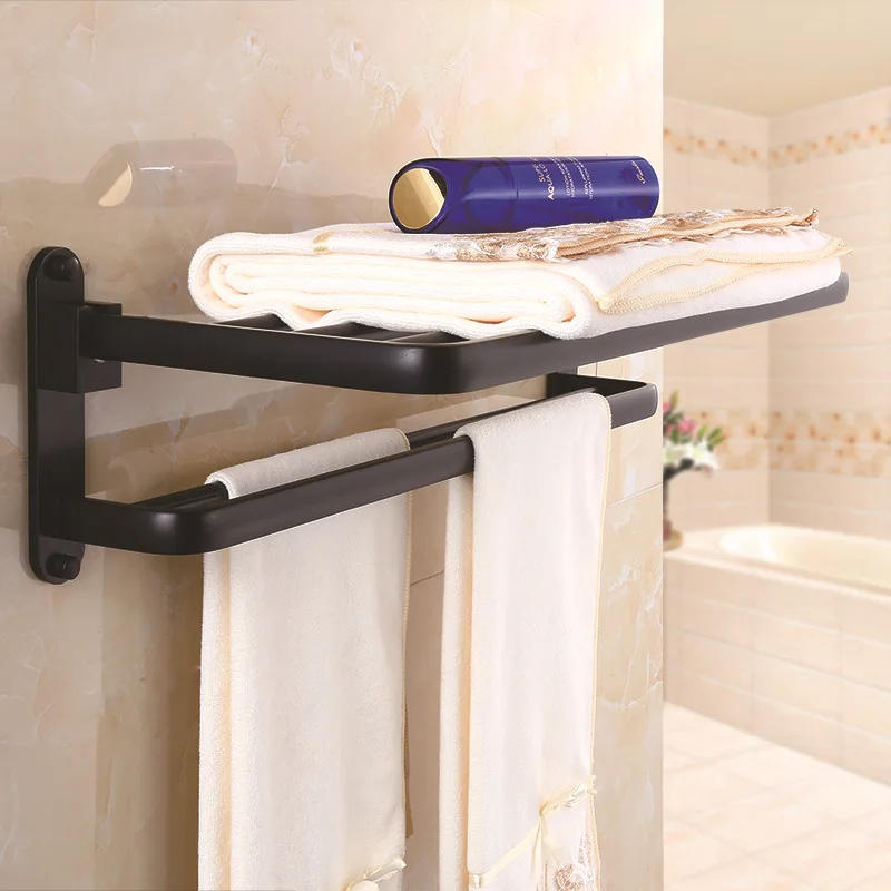 

Black And White with Pattern Towel Rack Alumimum Storage Shelf European Style Towel Rack Storage Shelf Hotel Hardware Bathroom P