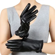 Женские зимние теплые перчатки из искусственной кожи, черные женские варежки на запястье с сенсорным экраном, женские перчатки для мотоциклов, женские зимние перчатки