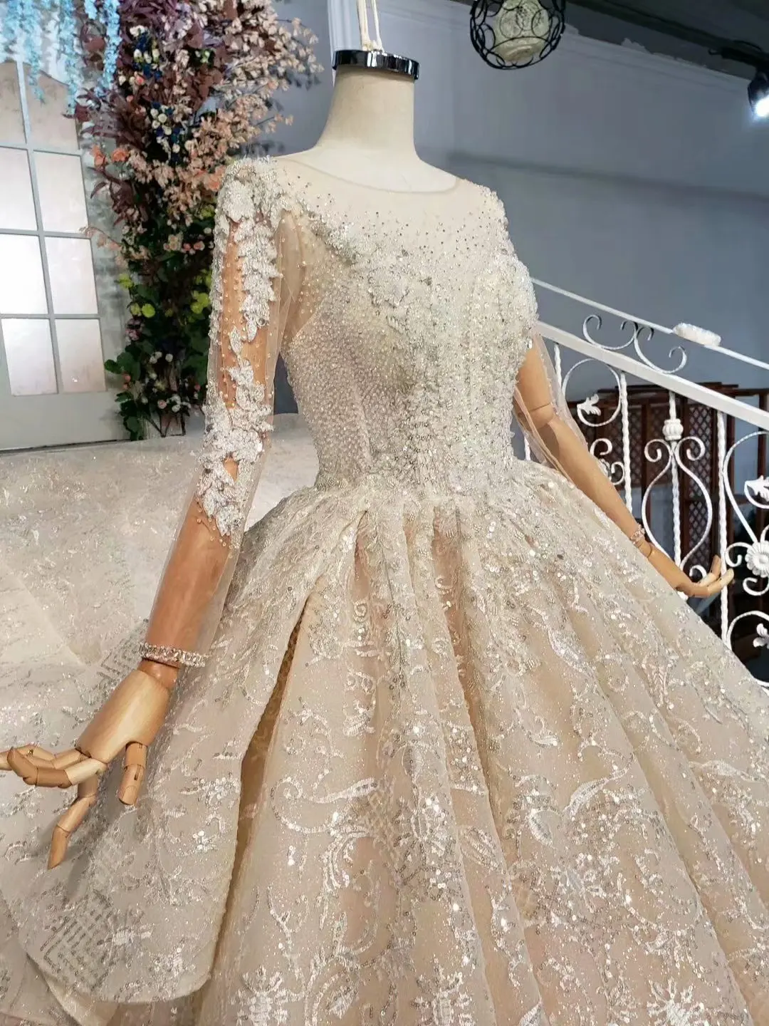 BGW сексуальное атласное свадебное платье с длинным рукавом, Vestido De Noiva Com Manga, ручная работа, расшитое бисером и блестками платье невесты, Robe De Mariee Couleur