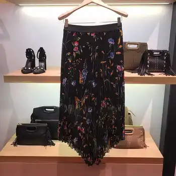 

Law Single 2020 Summer Flowers Plant Printing Folds Printing Women's Wear Medium Length Overskirt