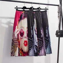 Европейская Новая мода Летние красивые очки с принтом высокая эластичность плиссированные трапециевидные женские юбки в уличном стиле