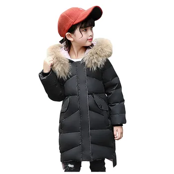 

Kids Boy Girl Winter Warm Faux Fur Hooded Parka Children Solid Long Sleeve Down Coat Puffer Jacket Pocket Zipper Padded Overcoat