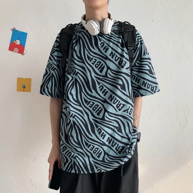 

2020 Japanese Harajuku Mens T Shirts Loose Fit Streetwear for Men Designer Striped Top Tee Oversize Camisetas Hombre Manga Corta