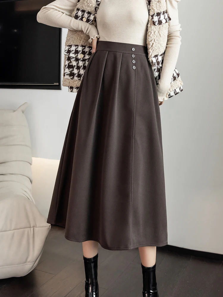 Женская тёплая шерстяная юбка-трапеция с высокой талией | одежда