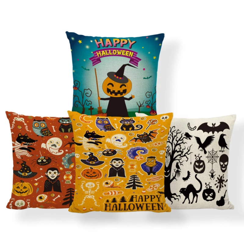 Тыквы Свет Bat подушки Happy Halloween наволочки Черный кот призрак милый дом подарки для медицинских Подушка 17,7 дюймов мешковины
