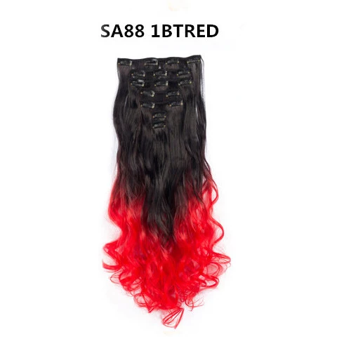 MERISI HAIR 22 Synthetic Deep Wave Hair Heat Resistant Light Brown Gray Blond Women Hair Extension Set Clip In Ombre Hair - Color: SA88 1BTRED